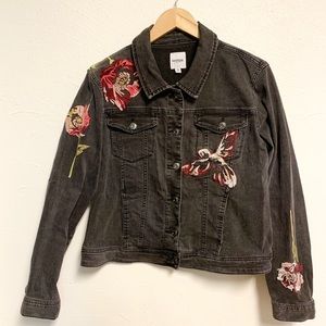 Gray/black Denim Kensie jacket with embroidery